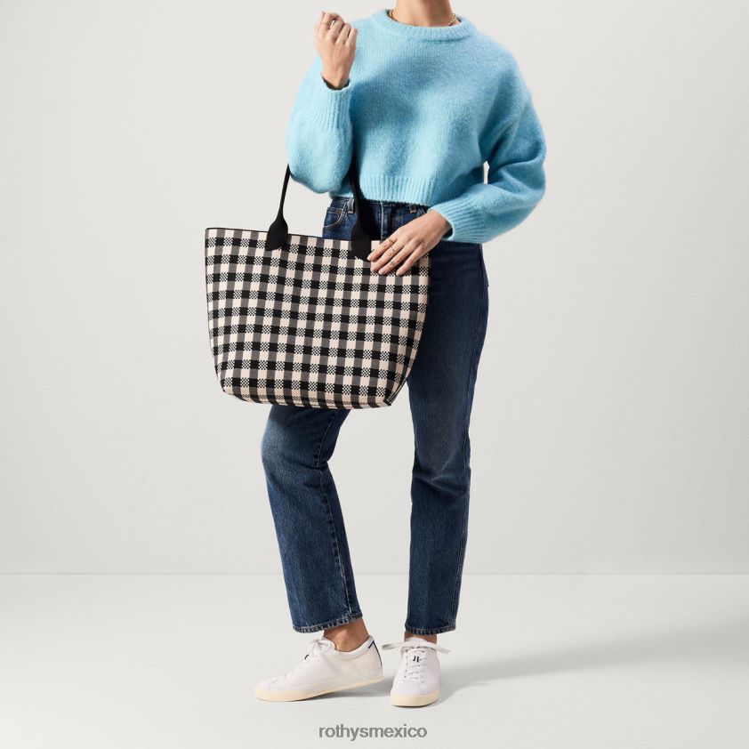 mujer Rothy's cuadros vichy negros y lona el bolso ligero bolsa PVF0L0180