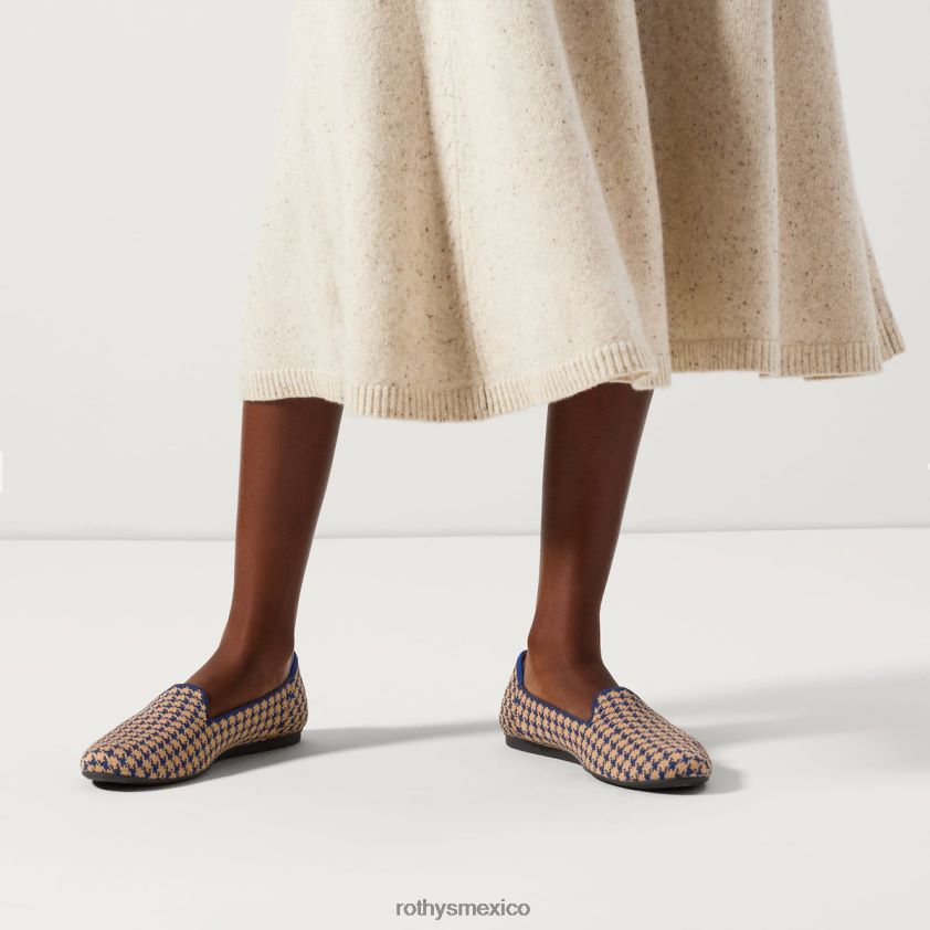 mujer Rothy's pata de gallo zafiro y camello el holgazán zapato PVF0L0109