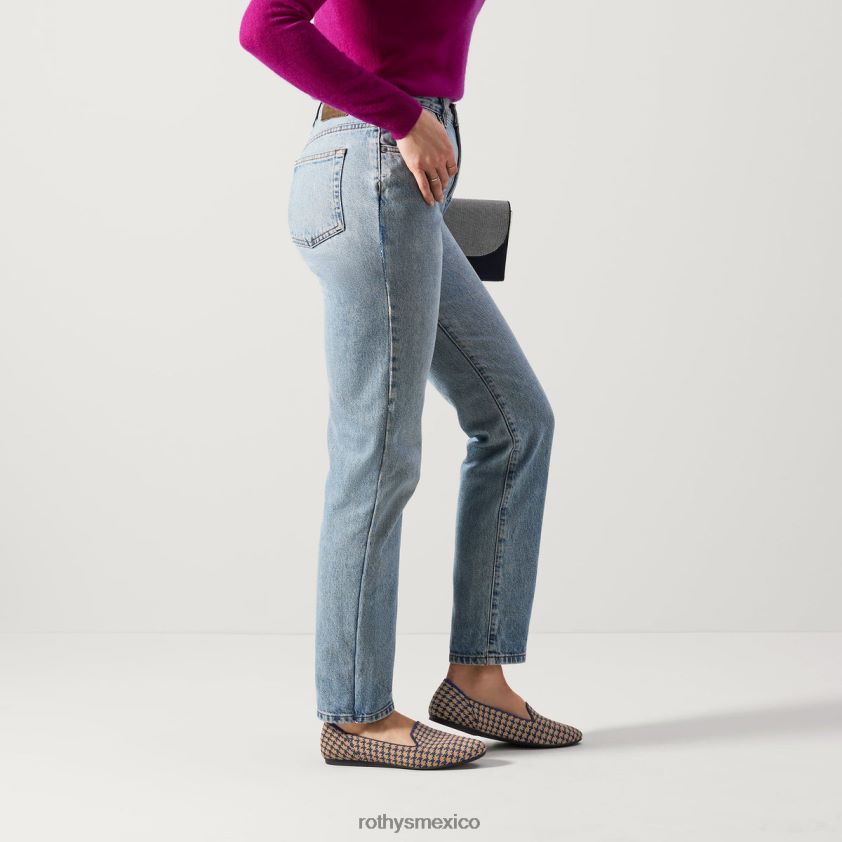 mujer Rothy's pata de gallo zafiro y camello el holgazán zapato PVF0L0109