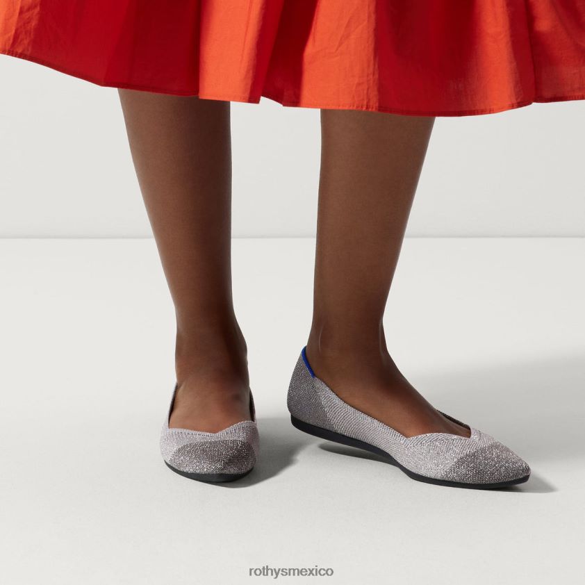 mujer Rothy's plata metalizada el punto zapato PVF0L032